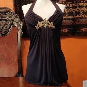 Sky black jeweled top